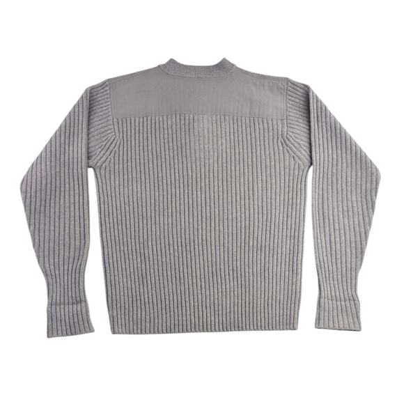 L.L.Bean Men’s Commando Henley Sweater L Gray Merino Lambswool Patches F237 - Picture 4 of 10